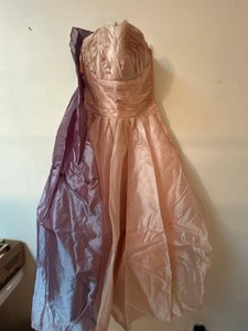 Strapless Blush Pink Formal Dress Ruched Bodice Full Skirt Sash