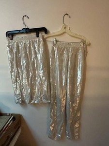 Vintage Year Of Silver Metallic Skirt & Pants Set Size M USA