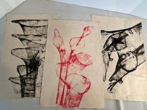 Set of 3 Botanical Art Prints Calla Lily Monotype Linocut Studies