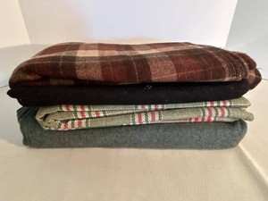 Set of 4 Vintage Fabric Pieces Plaid Solid Wool Tweed Sewing Lot