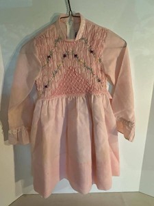 Vintage Pink Smocked Little Girls Dress Embroidered Long Sleeve Size 3