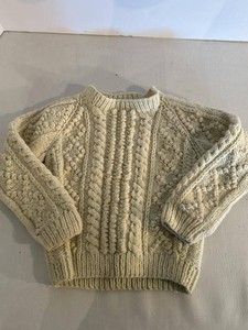 Hand Knit Aran Cable Knit Bobble Sweater Cream Fisherman Pullover