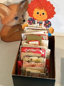 Vintage Greeting Card Lot w Die-Cut Fox & Raggedy Ann Decor