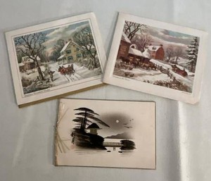Vintage Greeting Card Lot Currier & Ives Winter Scenes Japanese Card