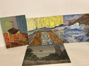 Lot of Assorted Original Paintings on Canvas Board Landscapes & Chair