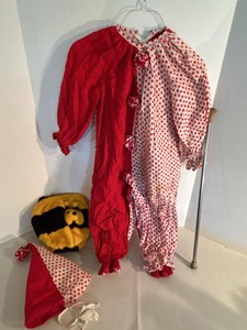 Vintage Style Clown Costume Jumpsuit & Matching Hat Red Polka Dot