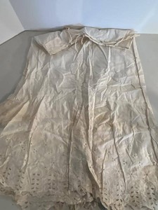 Vintage White Cotton Eyelet Half Apron Scalloped Hem Tie Waist