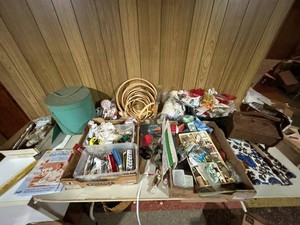 Box Lot of Assorted Sewing Notions Craft Supplies Patterns & Trim
