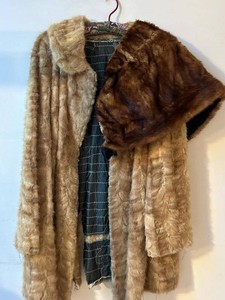 Box Lot of Vintage Desk Items Cork Art Plaques & Fur Coat