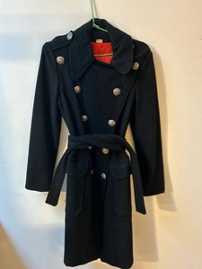 Valor Girls Black Military Style Belted Coat Size 910 Red Lining