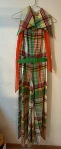 Vintage 1970s Plaid Palazzo Jumpsuit Wide Leg Belted One Piece