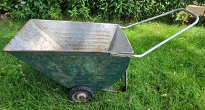 Vintage Steel Garden Dump Cart Wheelbarrow 2-Wheel Green See Photos