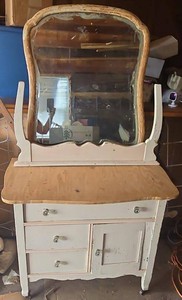 Antique Primitive Washstand Cabinet w Mirror Farmhouse Painted