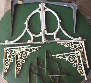 Lot of Vintage Cast Iron & Wrought Iron Shelf Brackets White Black