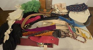 Vintage Womens Accessories Lot Belts Gloves Scarves Wallets Hat Mixed