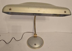 Vintage Cannon Gooseneck Desk Piano Lamp Metal Shade Star Accents
