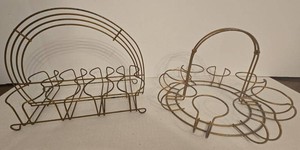 Pair of Vintage Wire Metal Bottle or Glass Carrier Holders
