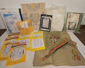 Vintage Needlepoint Embroidery Craft Kits Patterns Transfer Lot