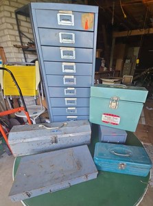 Lot of Vintage Metal Toolboxes File Cabinet Cash Box Porta-File