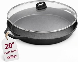 $150 Large Cast Iron Skillet 20 Inch with Lid, Pre Seasoned Cast Iron Skillet for Cooking & Frying   XL Heavy Duty Pan with Dual Handles and   Ideal for Grill, Oven, Stove, Campfire Use