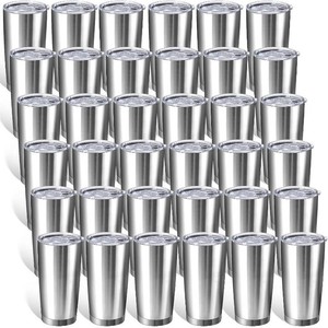 $173 Sieral 36 Pack Stainless Steel Tumblers Bulk with Lids Double Wall Vacuum Insulated Coffee Cups Blank leakproof Powder Coated Tumblers for Engraving Wedding Graduation Party Favors(20 oz,Silver)