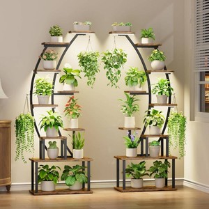 $129 BACEKOLL Plant Stand Indoor with Grow Lights, 9 Tiered Metal Plant Shelf, 64 Tall Plant Stand for Indoor Plants Multiple, Large Plant Rack Display Shelf, Curved Plant Holder for Living Room, Patio