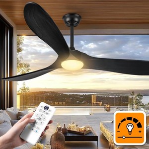$207 Haipeel 52 Inch Black Outdoor Ceiling Fans with Lights, Wood 3 Blades Outdoor Fan with Light and Remote Control Modern Propeller Ceiling Fans for Patios Porch Garage, ETL Listed DC Motor, Matte Black