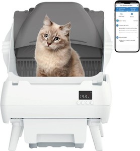 $130 Automatic Cat Litter Box Self Cleaning - App Control, Open-Design, Smart Health Monitor, Suitable for Medium Cats and Kittens, Anti-Pinch Safety, Quiet Operation - White