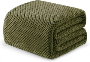 3 Pack Exclusivo Mezcla Fleece Bed Blanket King Size, Super Soft and Warm Blankets for Bed, Couch and Sofa Waffle Textured, Cozy, Fuzzy and Lightweight (Olive Green, 90x104 Inches)