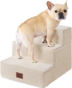 EHEYCIGA Dog Stairs for Small Dogs 13.5 H, 3-Step Dog Steps for Couch Sofa and Chair, Pet Steps for Medium Cats, Non-Slip Balanced Pet Ramp Indoor, Beige