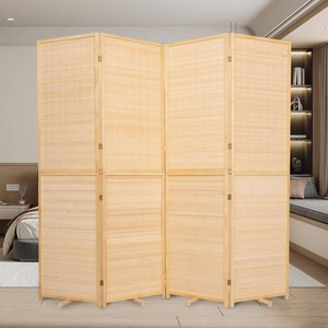 Bamboo Room Divider Folding Privacy Screens, Wall Divider for Room Separation, Portable Room Partitions and Dividers, 5.6FT Bamboo Room Divider Panel (Beige, 4 Panel-67)