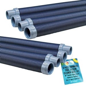 U.S. Pool Supply Professional 8 Piece Swimming Pool Vacuum Cleaner Hose Set, Blue & Gray - 40 Flexible Spiral Wound Connector Sections with 1.5 Male & Female Cuffs, Fits Most Automatic Pool Cleaners