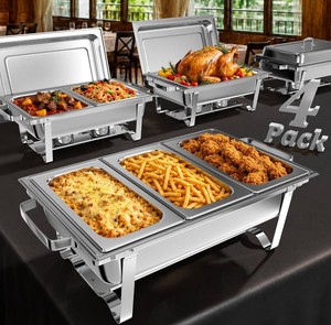 $128 Amhier Chafing Dishes for Buffet, 4 Pack 9QT Chafing Dishes with 7 Multi-Size Food Pans, Stainless Steel Chafers and Buffet Warmers Sets for Partires and Weddings, Silver
