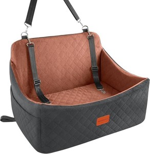 Wooaidagg Dog Car Seat for Medium & Large Dogs Up to 55lbs, Memory Foam Cushion, Washable Cover, Safety Straps & Non-Slip Bottom(BlackBrown,Large)