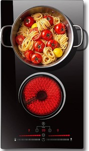 2 Burner Electric Stove 3200W, Drop-in Electric Cooktop with Slide Control, 12 Inch Ceramic Cooktop 220V, 99 Mins Timer, Safety Lock & Extended Zone, Hard Wire