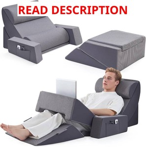 $130 Wedge Pillow Set for After Surgery Recovery, Reading Pillow with Breathable Seersucker, Adjustable Memory Foam Neck Pillow,Foam Leg Pillow,Relieves Neck,Leg Pain,Sleep Apnea(Dark Grey, 9PCS.)