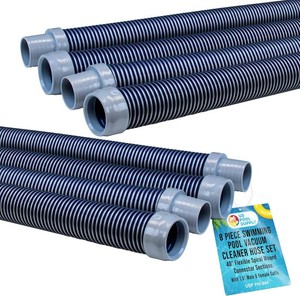 U.S. Pool Supply Pool Vacuum Hose, 8 Piece Pool Hose Set - 40 Blue Flexible Spiral Wound Connector Sections with 1.5 Male & Female Cuff Ends, Replacement Fits Most Inground Automatic Cleaner Brands