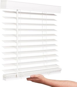 LOTUS & WINDOWARE Cordless Faux Wood Blinds, 34.5 Wide x 60 Long, Smooth, Snow White, 2 Inch Horizontal Blinds   for Living Room, Bedroom, Interior Door Windows