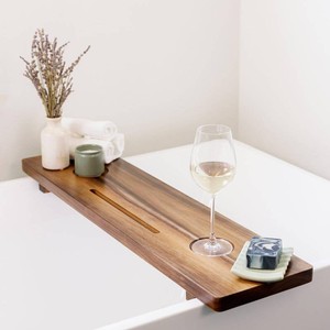 Premium Nature Shed Bathtub Tray for Freestanding Bath  Large & Thick 35 Acacia Wood Luxury Bath Tray for Tub  Anti-Tip, Non-Toxic, Adjustable Bathtub Trays for Tub with Bathroom Accessories Holder