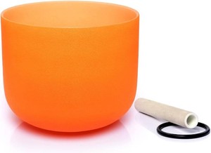 TERRITORY D Note Sacral Chakra Orange Colored Quartz Frosted Crystal Singing Bowl 8 inch