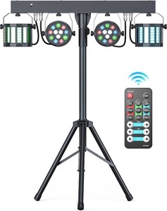 $140 5 in 1 DJ Lights with Stand Combination Party Light Dj Disco Lights Stage Lighting for Parties 3615CH with Sound Activated,DMX,Remote Control Strobe LED Par Light for Weddings Birthday KTV-1PC