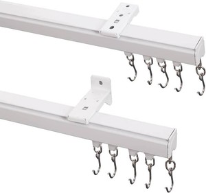 ChadMade Ceiling Track Kit with Hooks, Wall Mount Curtain Track, x-Large Size for Space 12ft - 18ft Wide, Single Window Rods Work with Grommet and Pinch Pleated Curtain, White