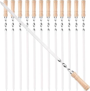 23.5-Inch Long Twist Flat BBQ Skewers, HONSHEN 716 Inch Heavy Duty Stainless Steel Wide Blade with hardwood Handle barbecue skewers for Grilling Meat,Chicken,Beef-Set of 12 (23.5 Inch)