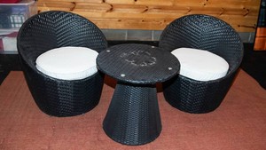 Modani Ivy Outdoor Patio Chairs & Table Set  Black Wicker