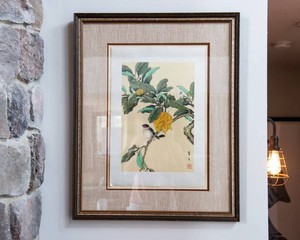 Framed Asian Finch & Blossoming Branch Art Print  Possibly Silk