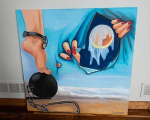 Signed Swisher Original Artwork  Surreal Beach Scene  48 x 48