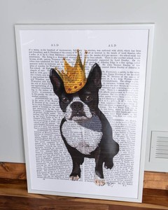 Boston Terrier and Crown Artwork by Fab Funky