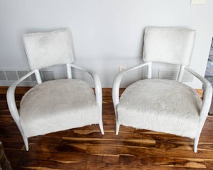 Bernhardt Transitional White Hair Hide Armchairs  Set of 2