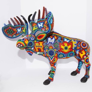 Huichol Beaded Moose Figurine  Handmade Mexican Folk Art