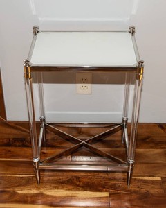 Glass End Table with Chrome Frame & Acrylic Legs